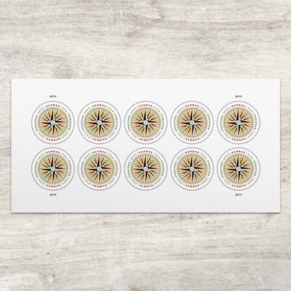 Global Forever Stamps 2025 Compass Rose – International Mailing, First-Class Postage