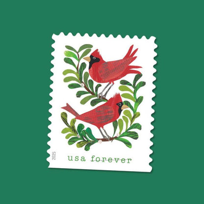 Forever Stamps 2025 Holiday Cheer – Cardinals, Wreath, Holly & Poinsettia Designs, First-Class Postage